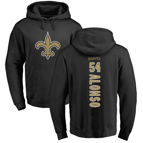 Men New Orleans Saints Black Kiko Alonso Backer NFL Football #54 Pullover Hoodie Sweatshirts->nfl t-shirts->Sports Accessory
